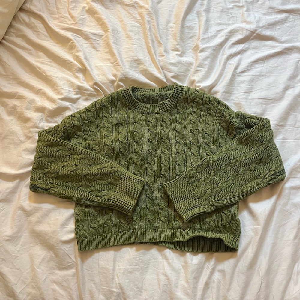 J. Crew Sage Green Cable Knit Sweater
